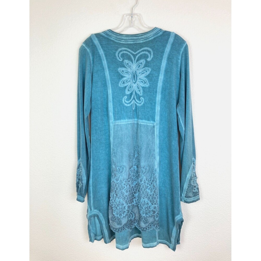 Gretty Zueger Women's Cotton Mini Dress M Green Lace Embroidered Grunge Artsy - Picture 6 of 7